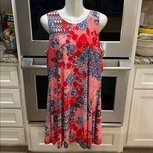 Floral Sleeveless Dress - Red and Blue